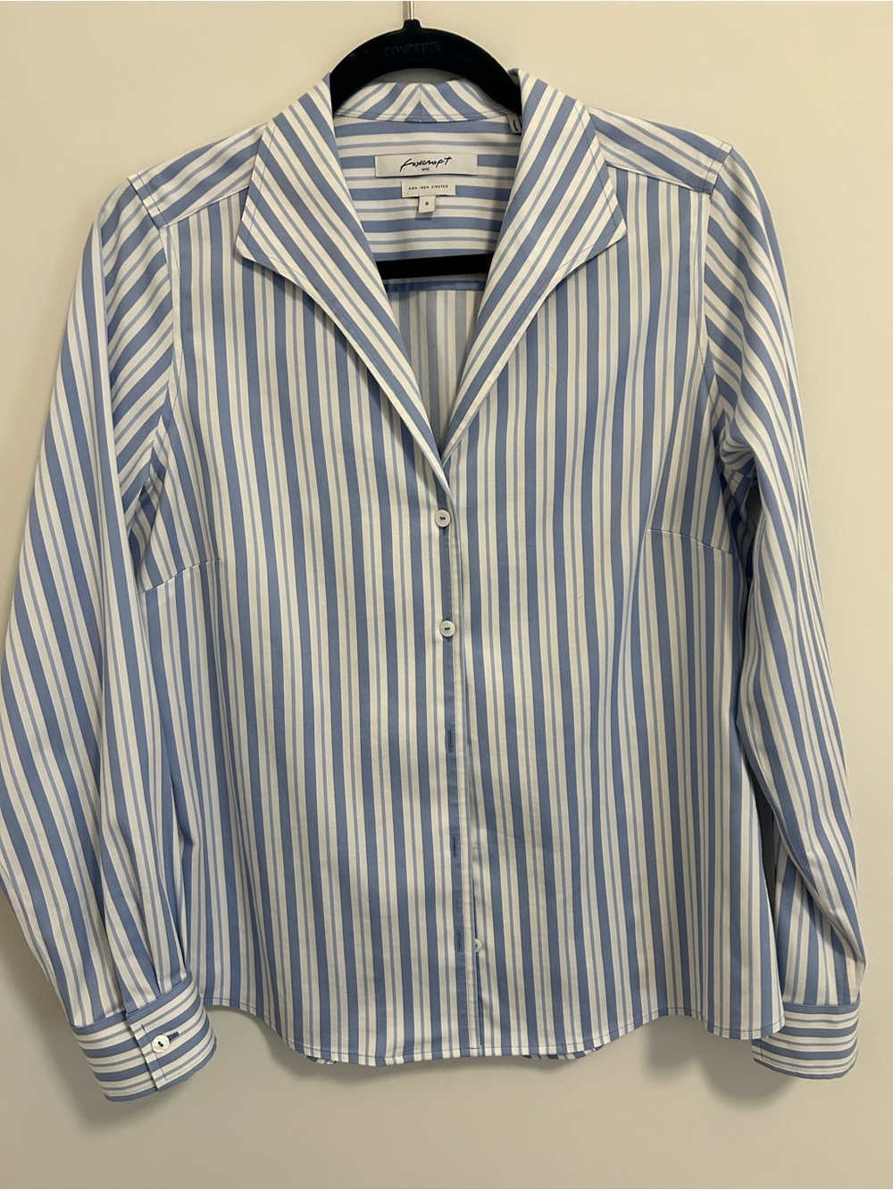 Foxcroft Light Blue and White Striped Shirt - Non-Iron size 8